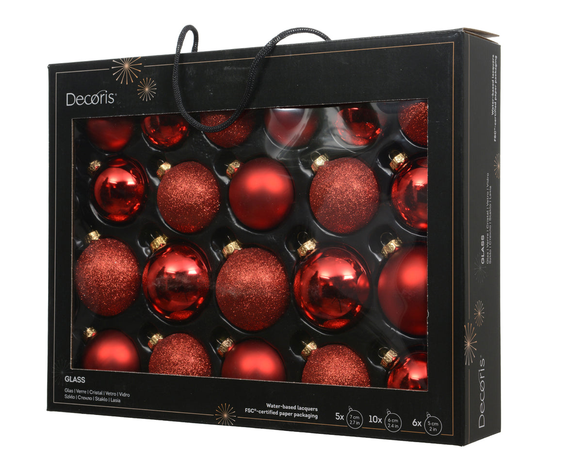 Christmas Red Glass Baubles - Set of 21