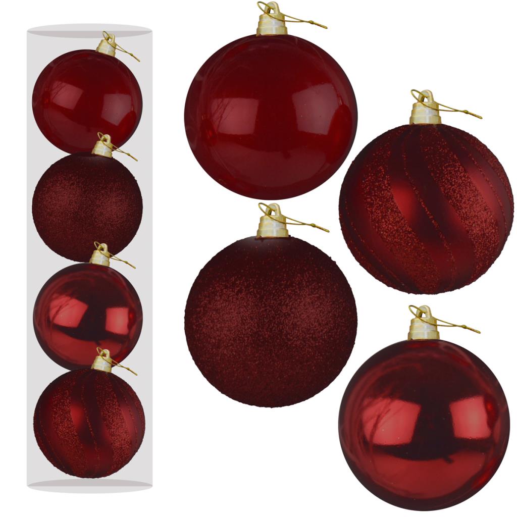 15cm X-Large Oxblood /Dark Red /wine Shatterproof Baubles Shiny & Matte - Box of 4