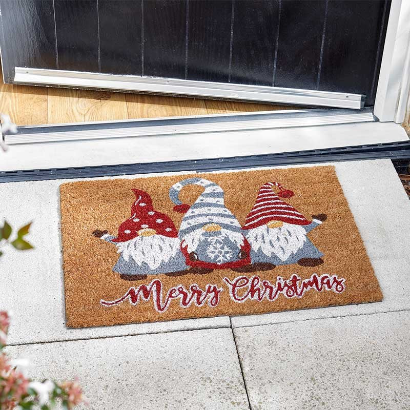 We Three Gonks! Christmas Coir Doormat - 40x60cm