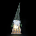 Large 39cm Light Up LED Green Tartan Hat Christmas Gonk Santa with Wooden Winter Scene