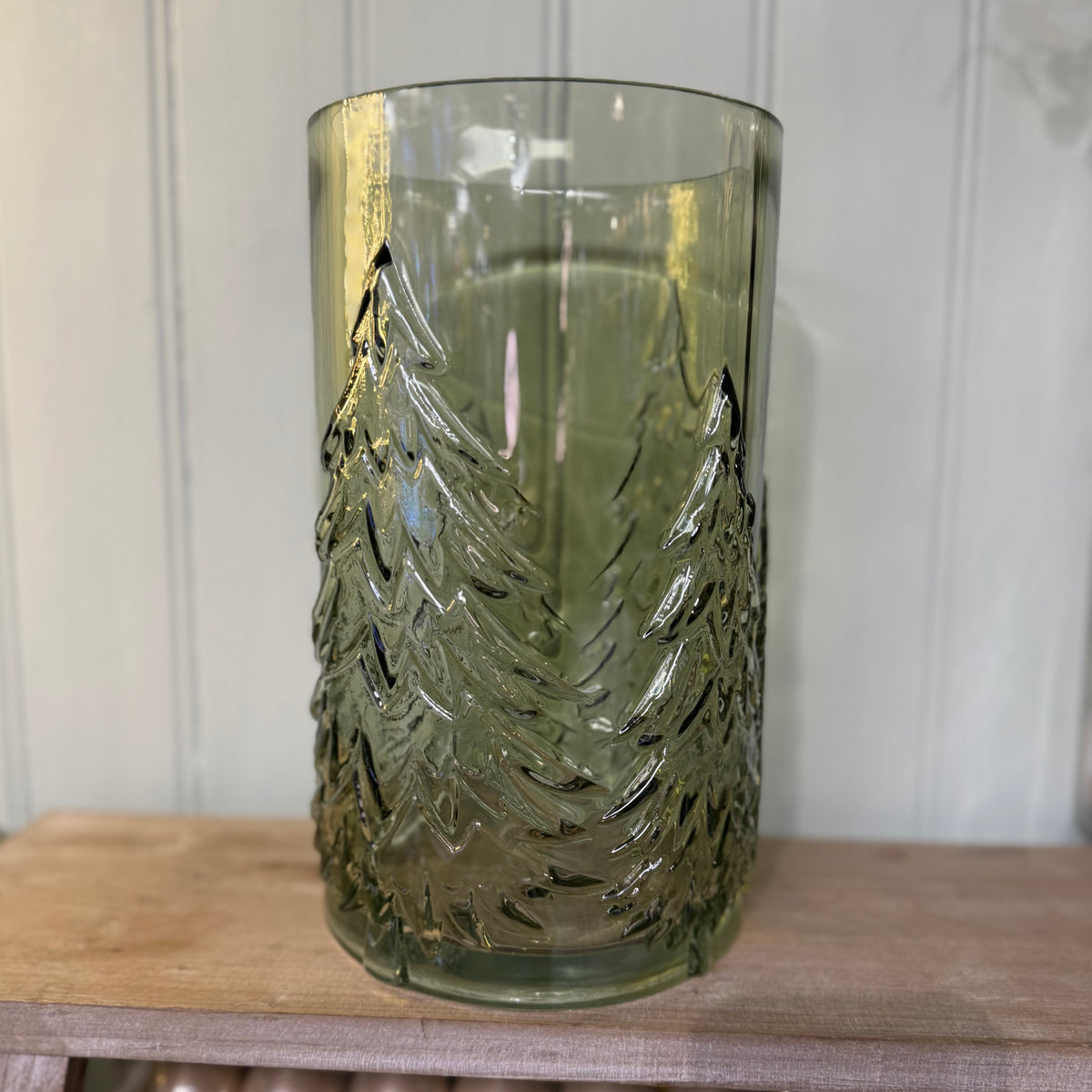 X-Large Glass Evergreen Pine Forest Tree Green Candle Holder ...