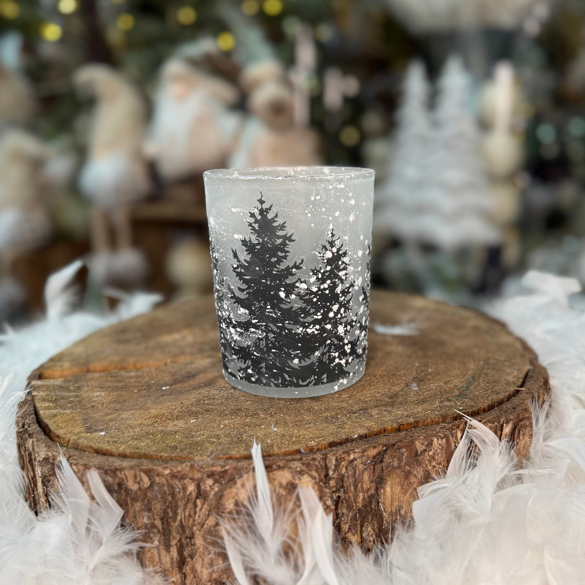 Winter Snowy Christmas Trees Design Candle Holder - 13cm
