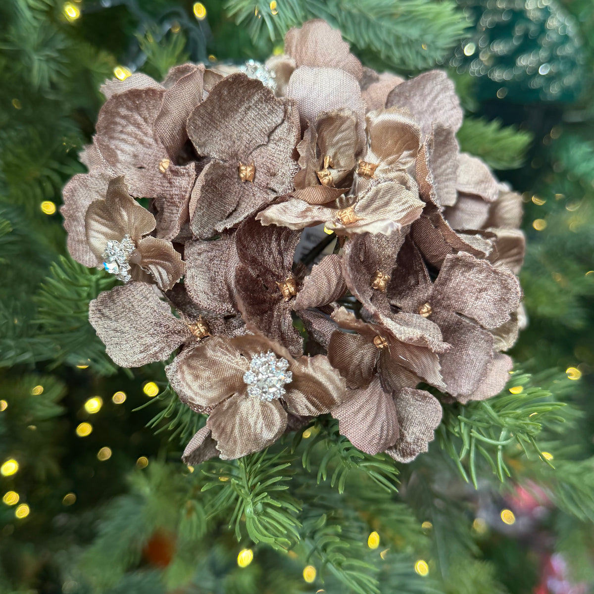 Mocha Hydrangea Artificial Flower Head Clip