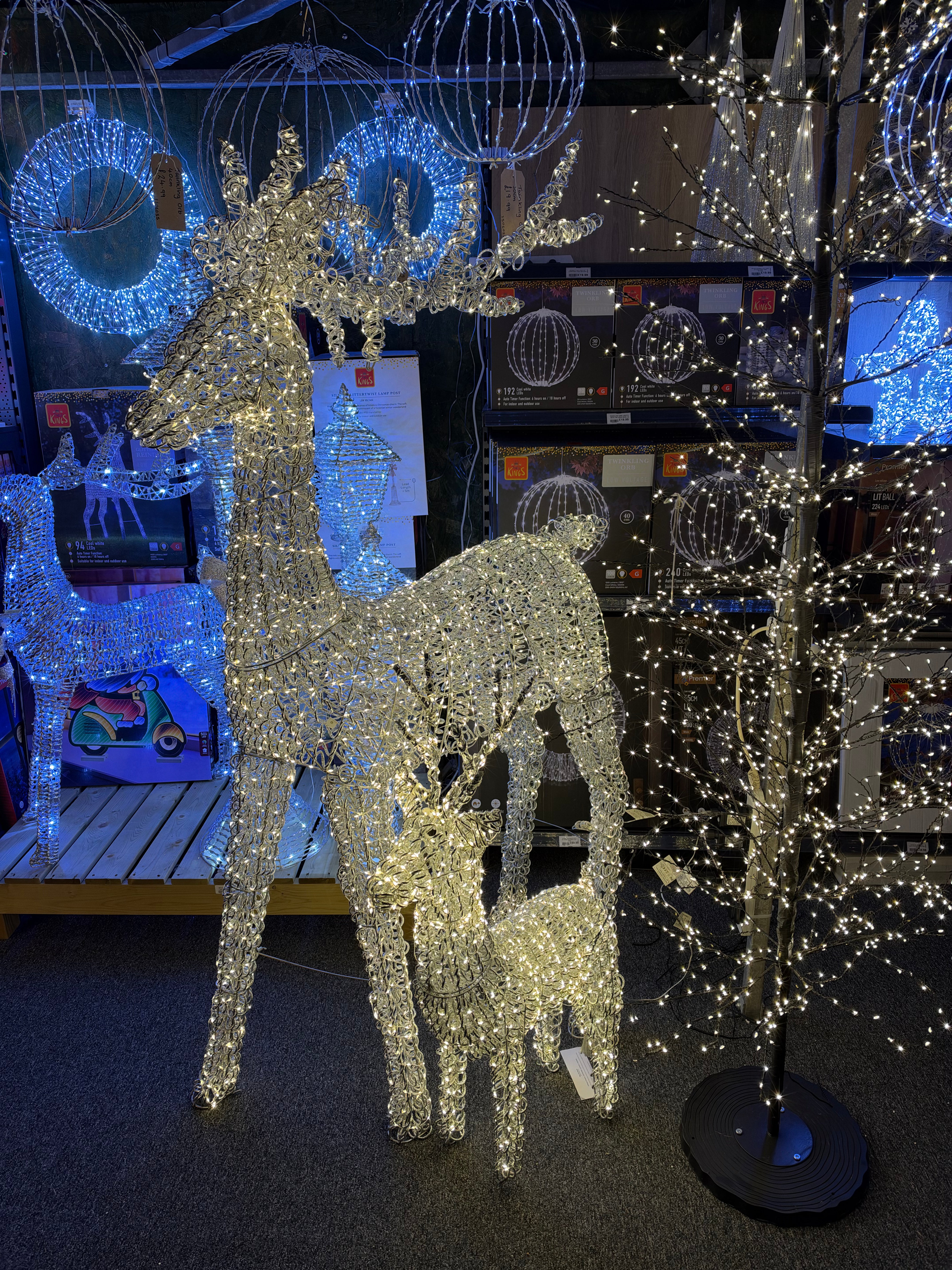 Lumineo Giant 200cm Silver Coiled Wire Reindeer Stag with 2350 Warm White LEDs