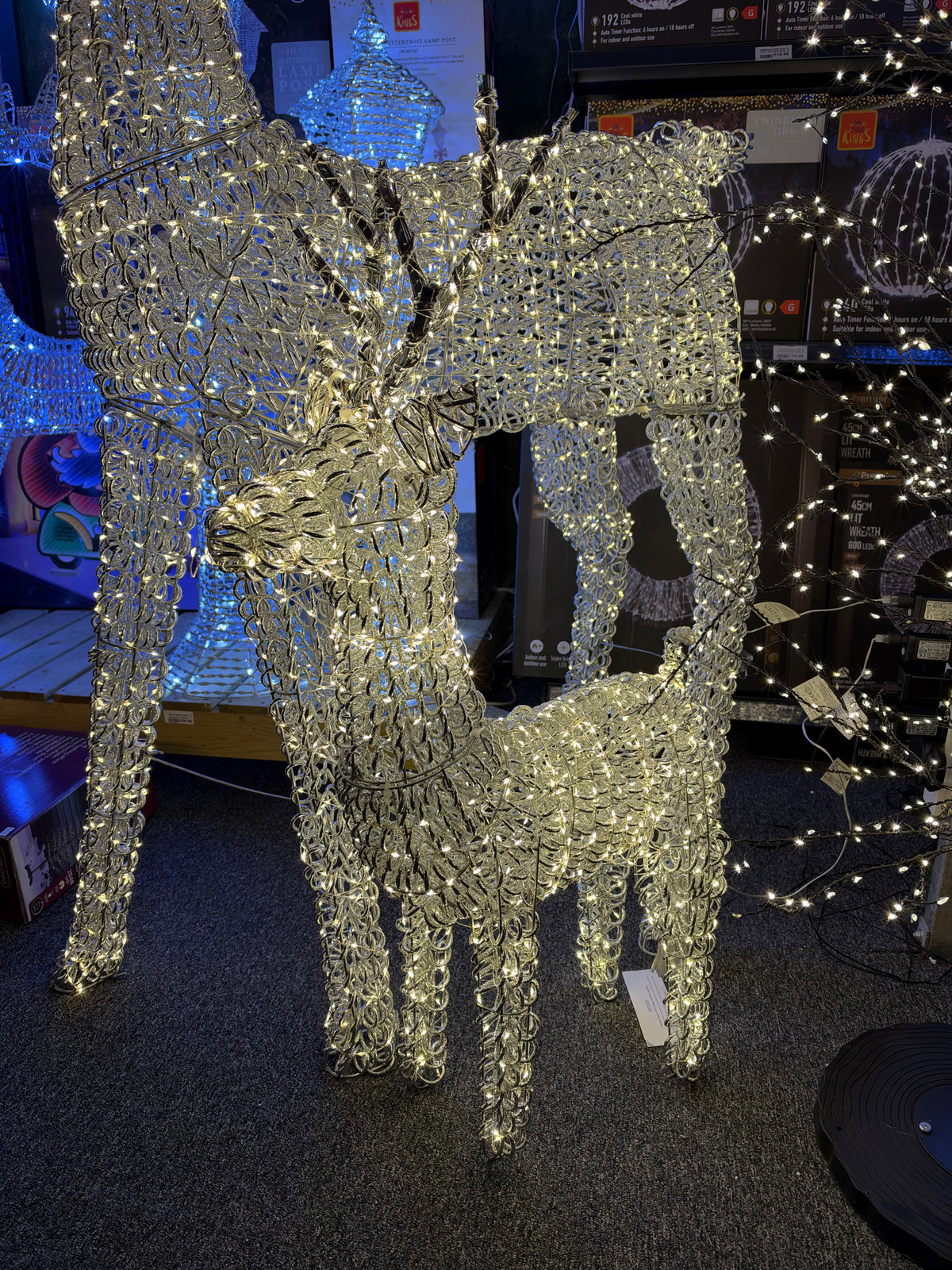 Lumineo Large 104cm Silver Coiled Wire Reindeer Stag with 800 Warm White LEDs