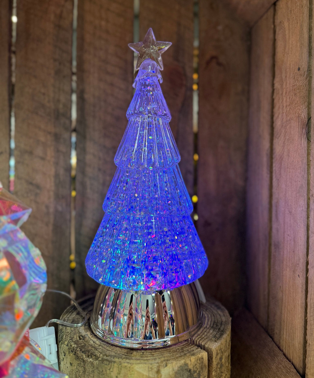 LED Colour Changing Glitter Water Spinner Christmas Tree 30cm