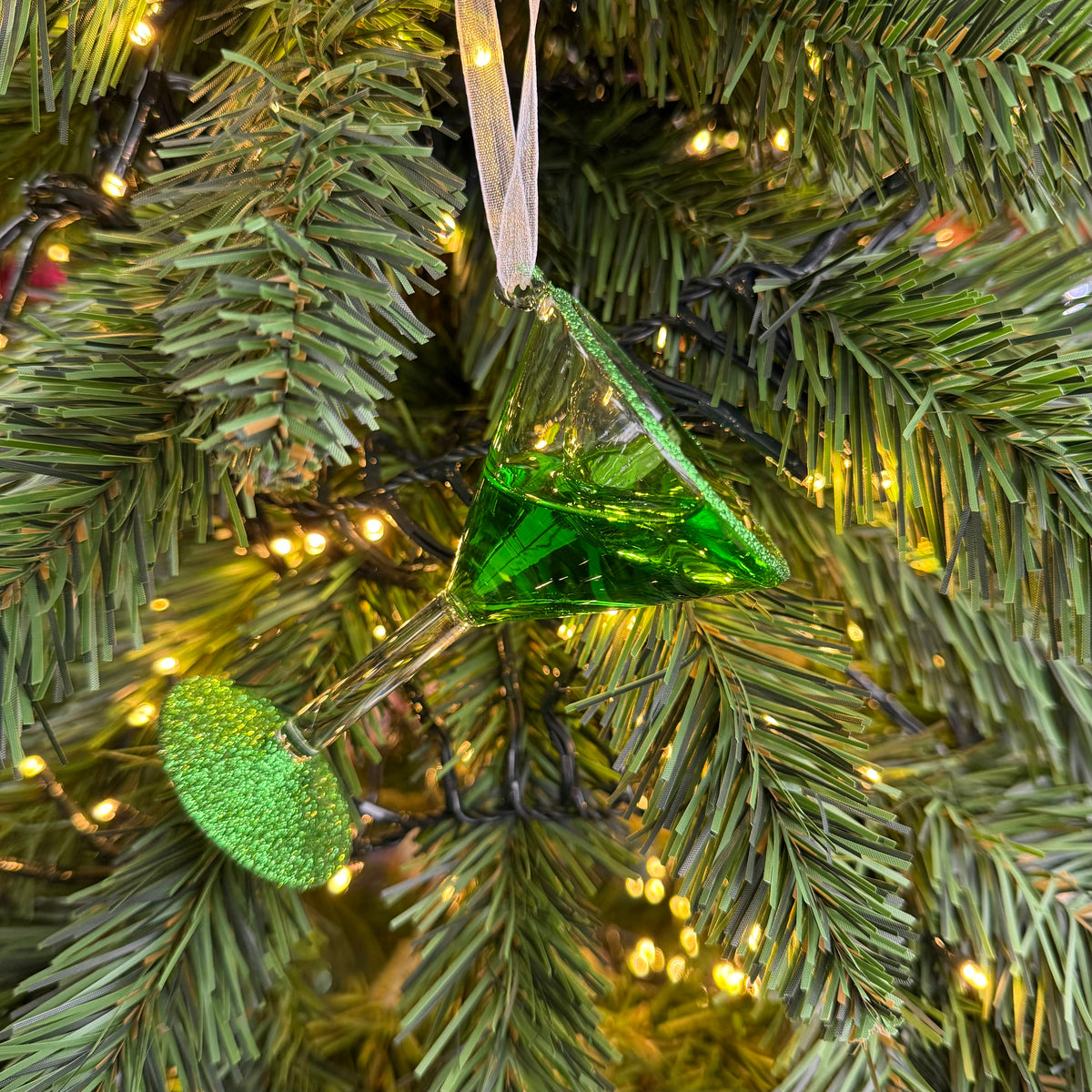 Martini Cocktail Glass Christmas Bauble Decoration with Moving Liquid