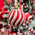Red & White Candy Cane Swirl Round Bauble - Large 15cm