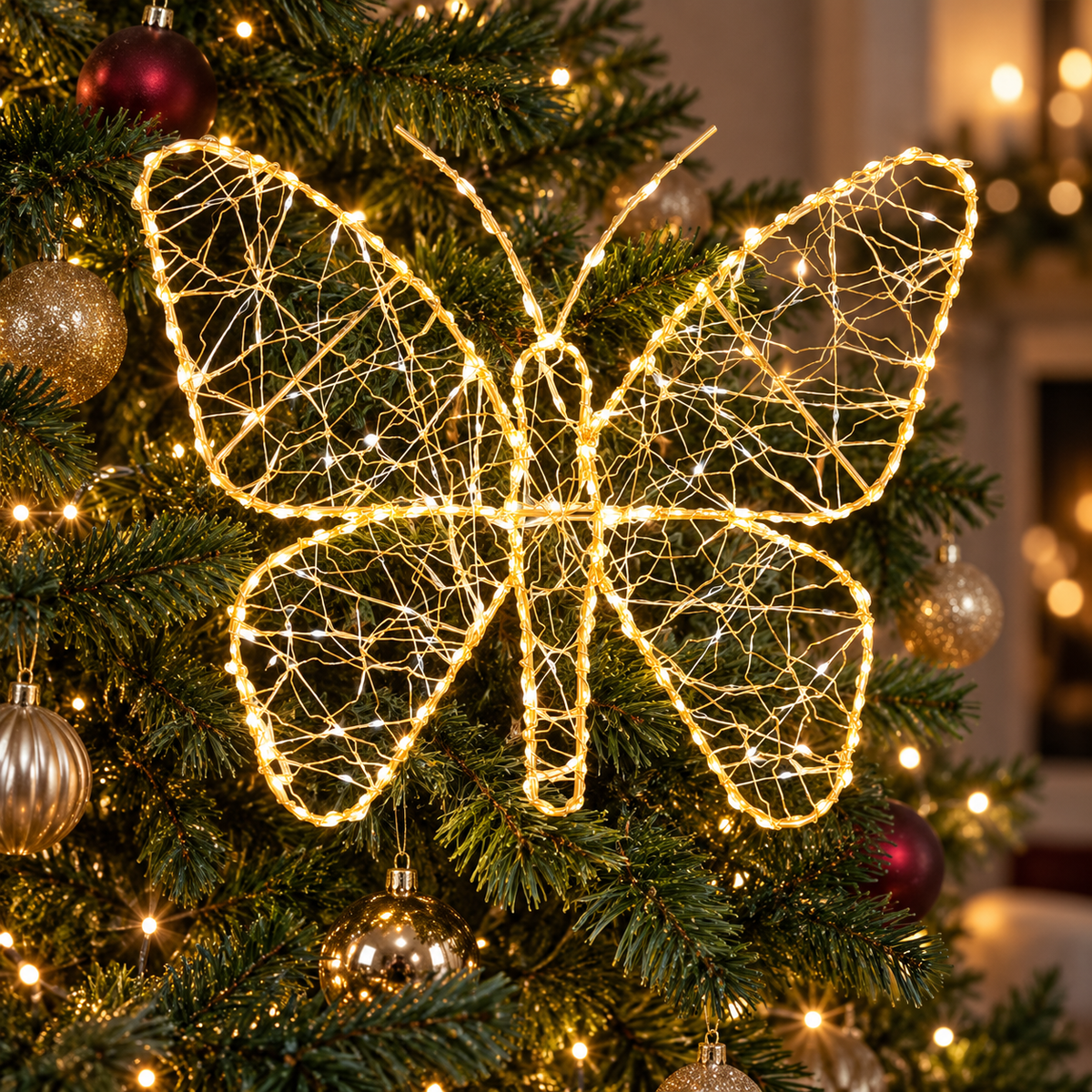 Lumineo Large 38cm Gold, Warm & Classic White Light Up Gold Wire Butterfly with 240 LEDs