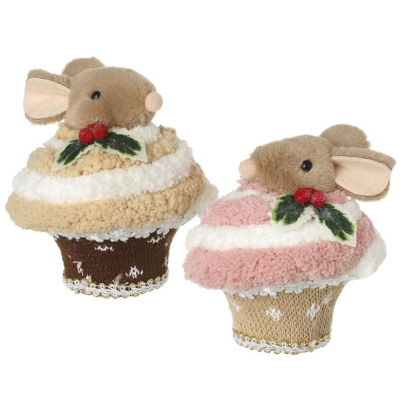 Mice in Cupcake with Holly - 11cm