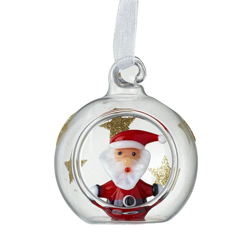 Clear/Gold Star with Santa Bauble - 4cm