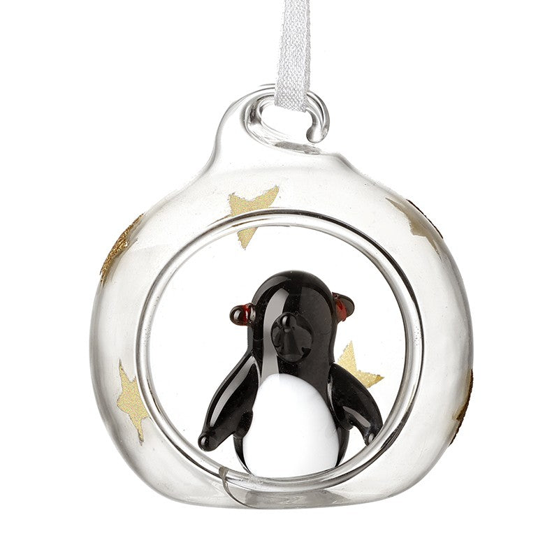 Clear/Gold Star with Penguin Bauble - 4cm