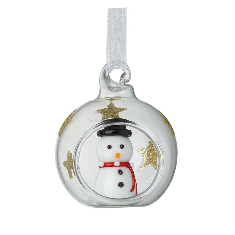 Clear/Gold Star with Snowman Bauble - 4cm