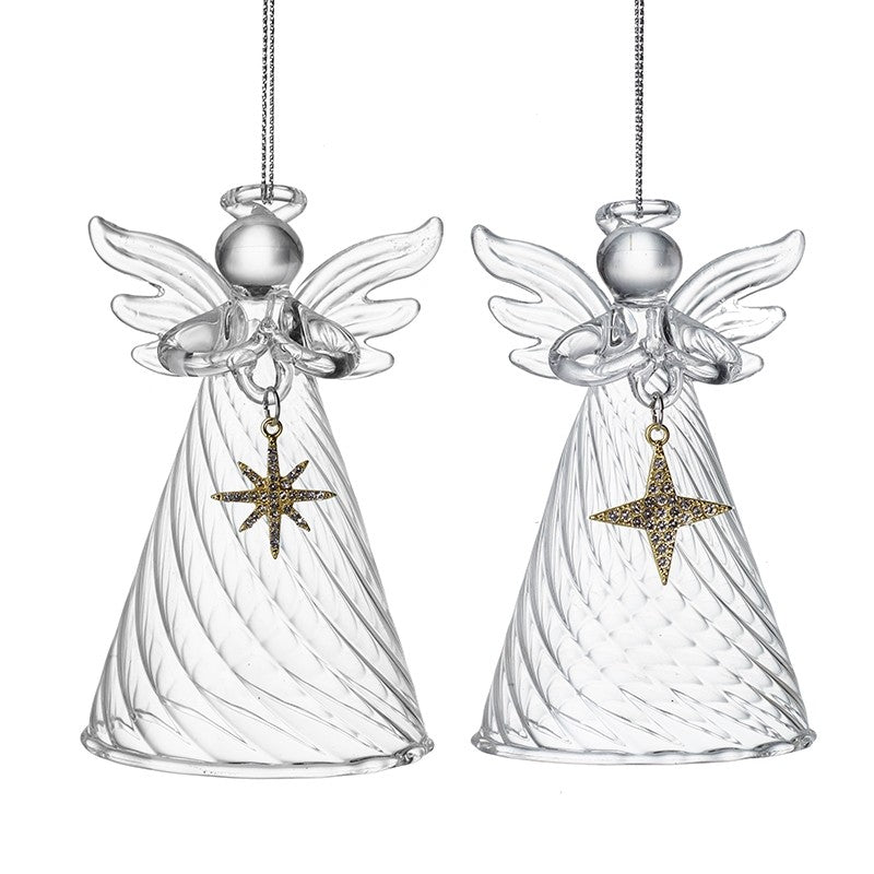 Glass Angel holding Star Bauble - 10cm