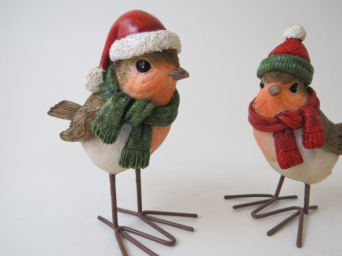 Standing Christmas Robin Ornament with Metal Legs - 10.5cm