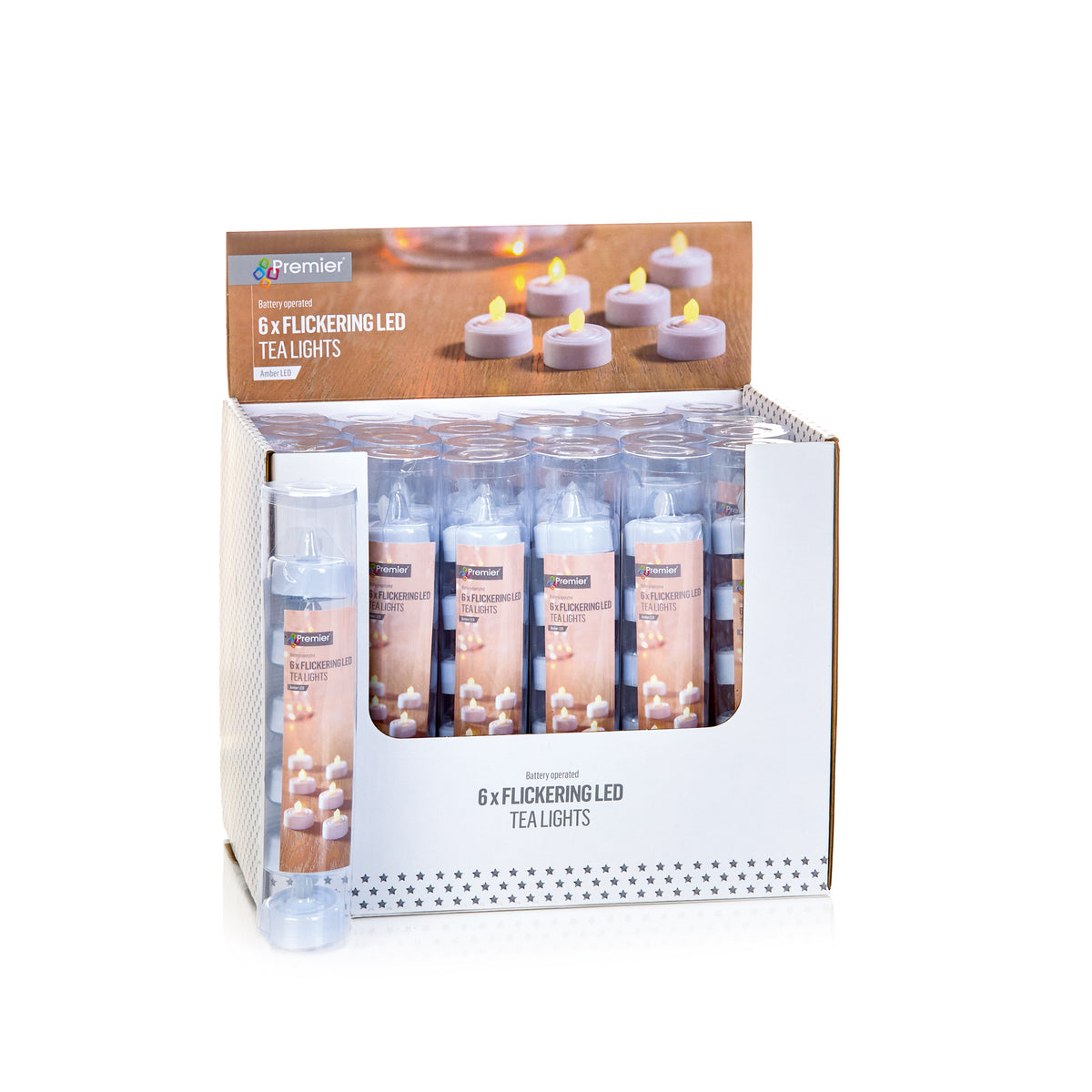 6 Flickering LED Tea Light Candles in Tube