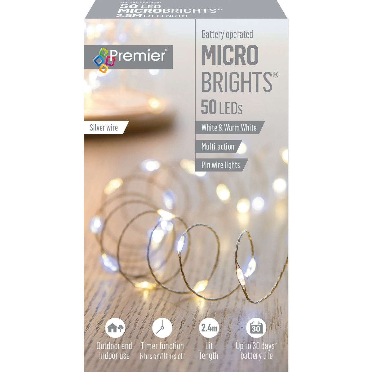Battery Operated Cold & Warm White Multi Action Pin Wire Microbrights with Timer