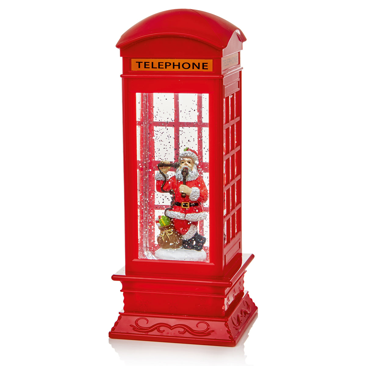 Premier Red Telephone Box with Santa Water Spinner - 27cm