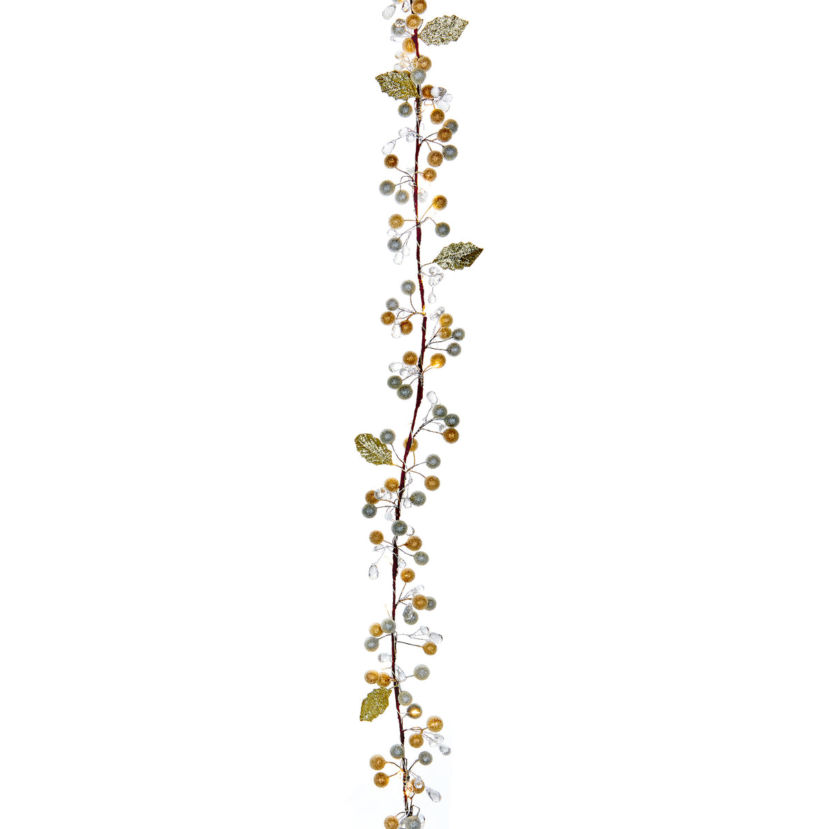 1.8m Garland with Berries and Clear Gems Featuring 35 WW LEDs