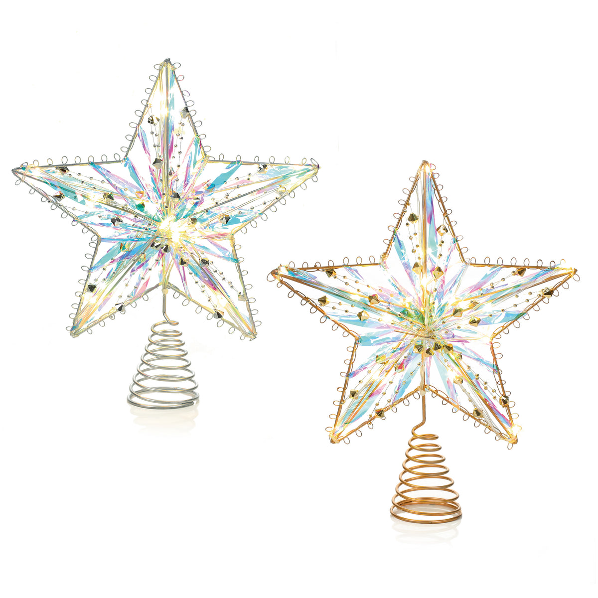 Light Up LED Pin Wire Iridescent Star Tree Topper