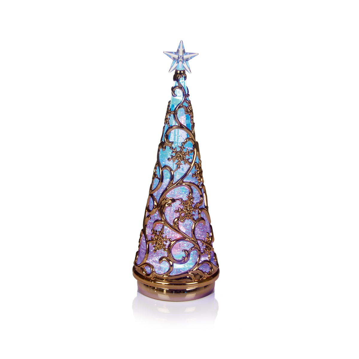 Premier Lit Rose Gold Tree Water Spinner with Star Colour Changing - 30cm