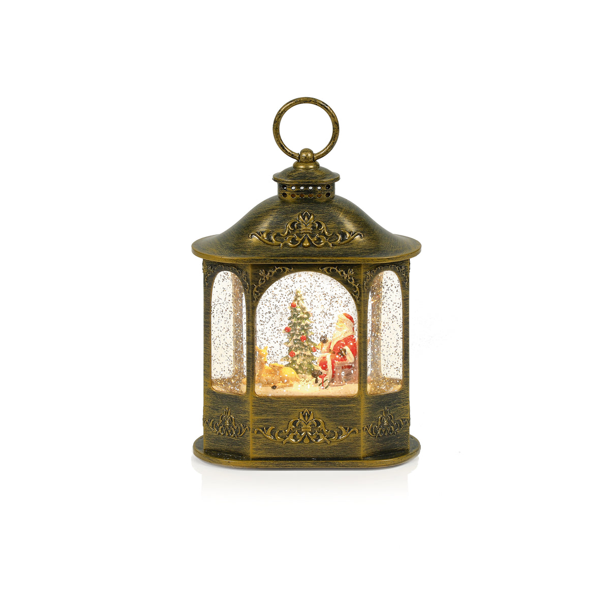 Lantern LED Glitter Water Spinner with Santa & Christmas Tree Scene
