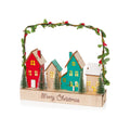 Wooden Light Up Row of Christmas Houses with Garland Edging & Merry Christmas Battery Operated 22.5cm