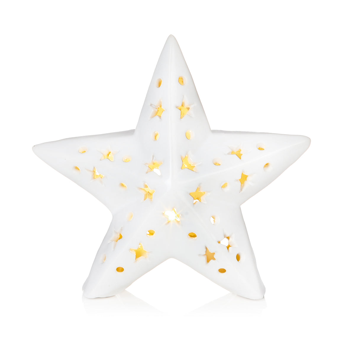 Battery Operated Porcelain White Star Light Up Ornament - 15cm