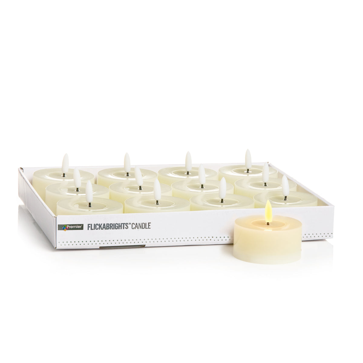 Cream Wax Effect Plastic Tea Light with Flickabright LED Candle 7.3cm