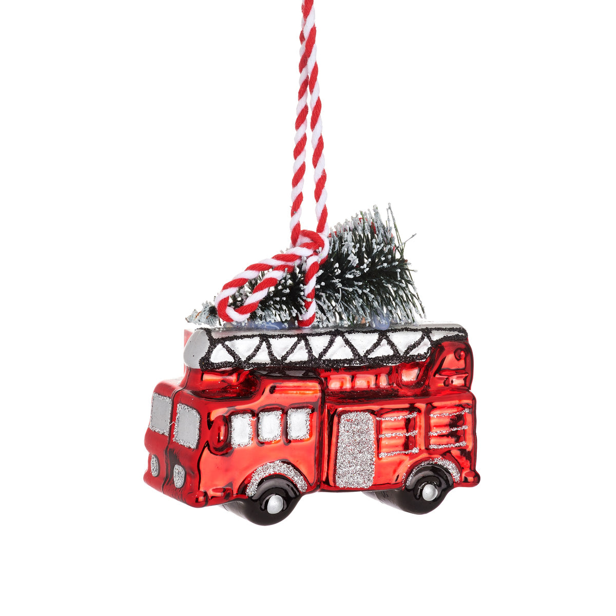Glass Fire Engine with Tree Shaped Bauble – Southwood Christmas Shop