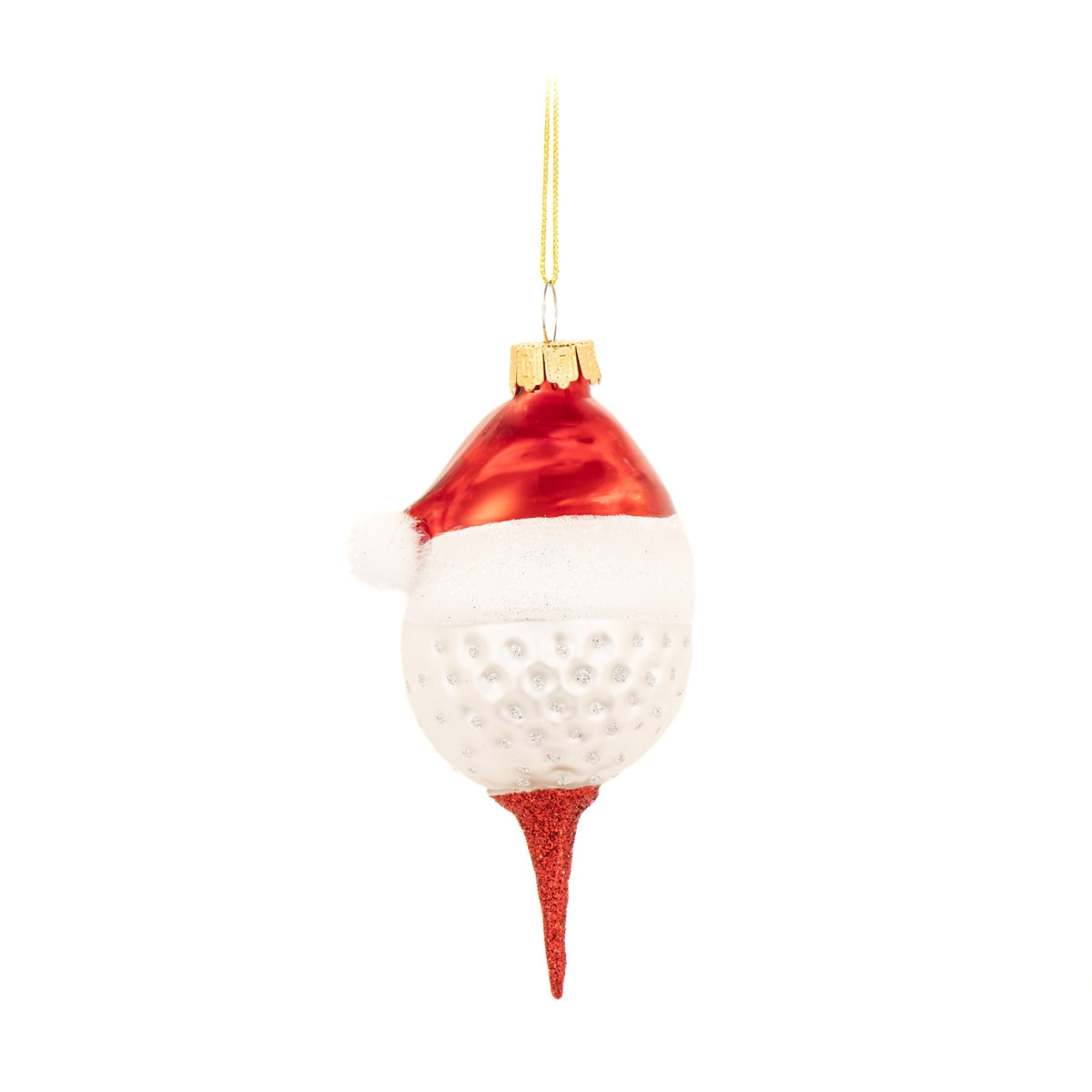 Festive Golf Glass Bauble with Santa Hat