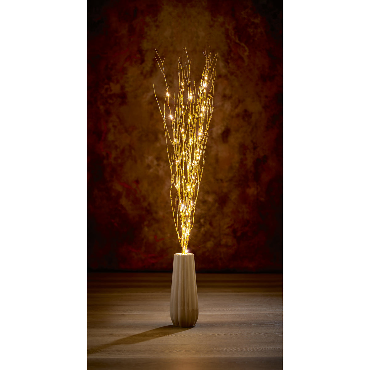 Warm White LED Branches with Gold Glitter - 120cm