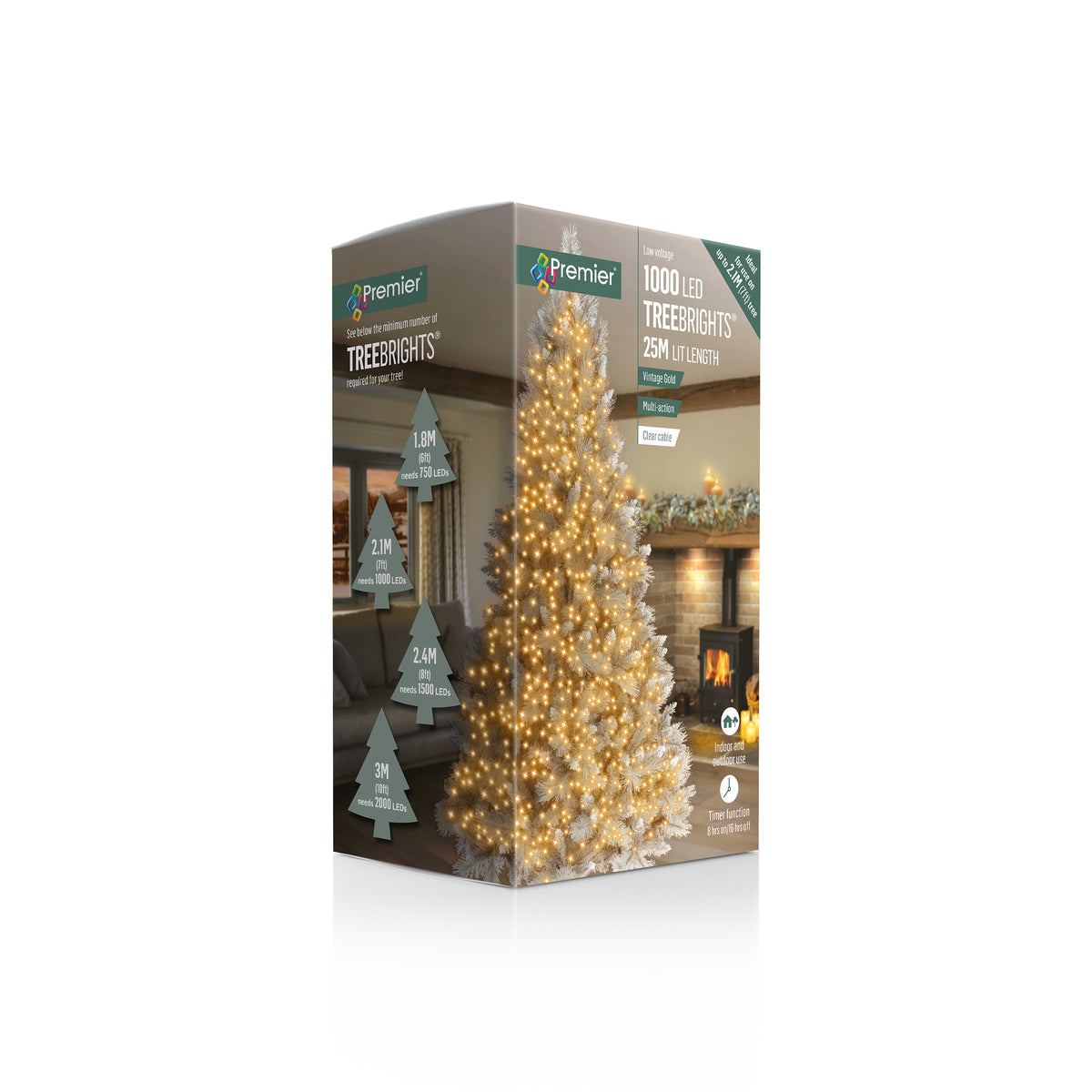 Premier Vintage Gold Multi Action LED Tree Brights Timer Christmas Tree Lights Clear Cable