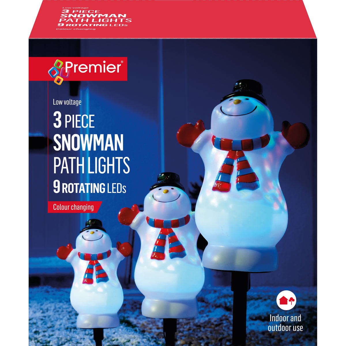 Snowman Path Lights with Rotating LEDs 48cm - Set of 3