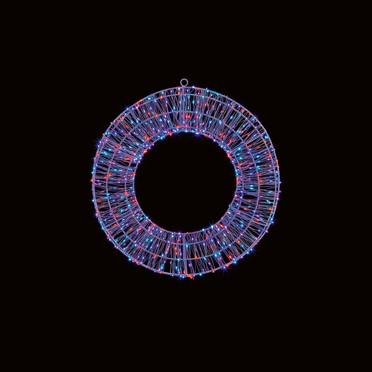 White Wire Wreath with 600 Twinkling Rainbow LEDs - 45cm