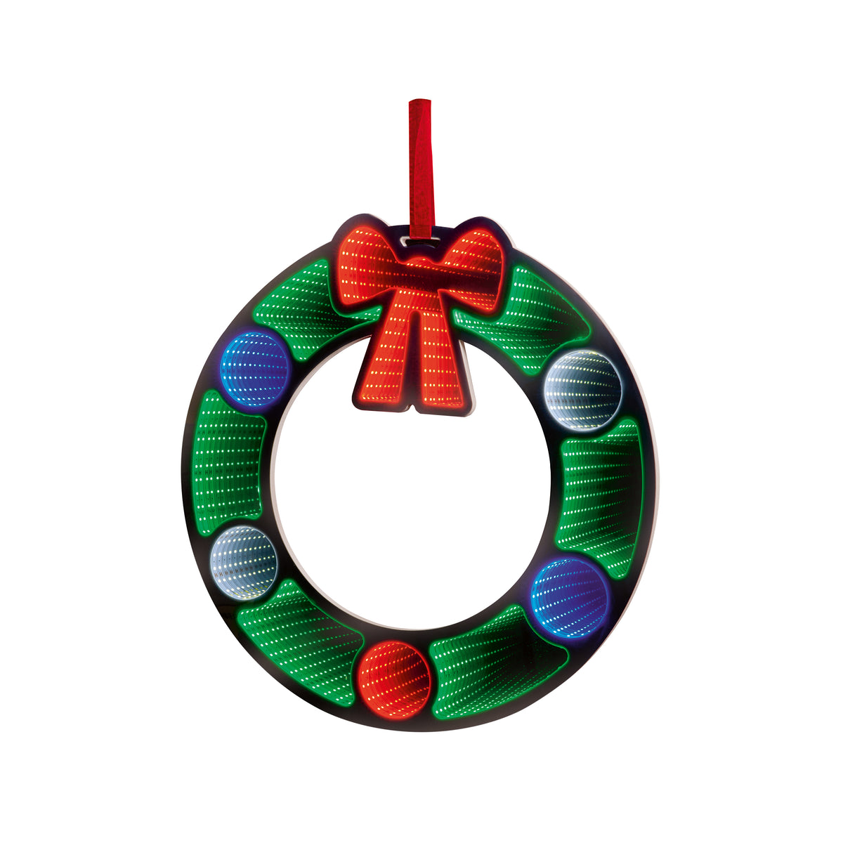 Premier Hanging Wreath with Bow Infinity Mirror Light 60cm