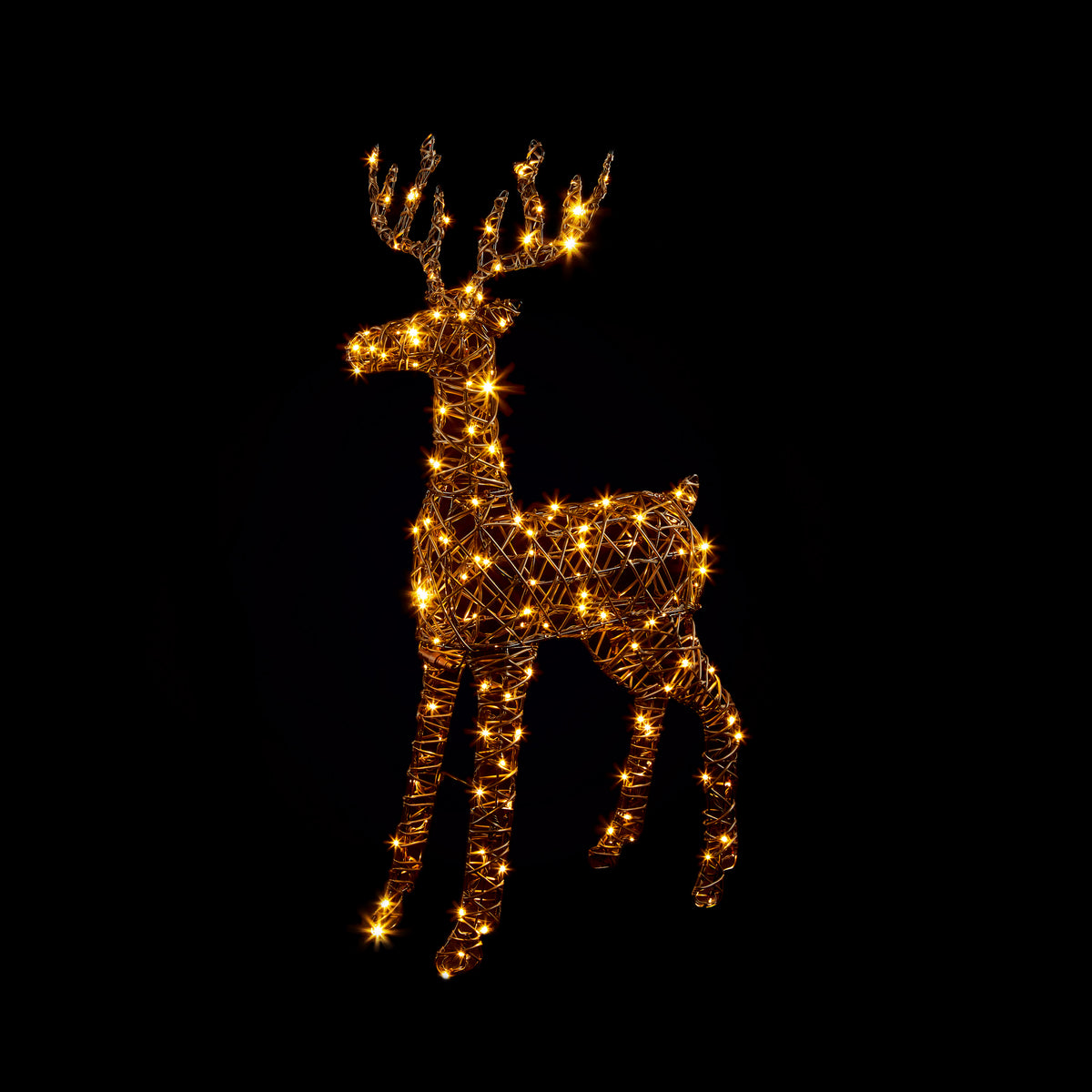 Premier Brown Rattan Reindeer Stag with 176 Colour Switch LEDs Warm & Cool White LEDs - 1.1m