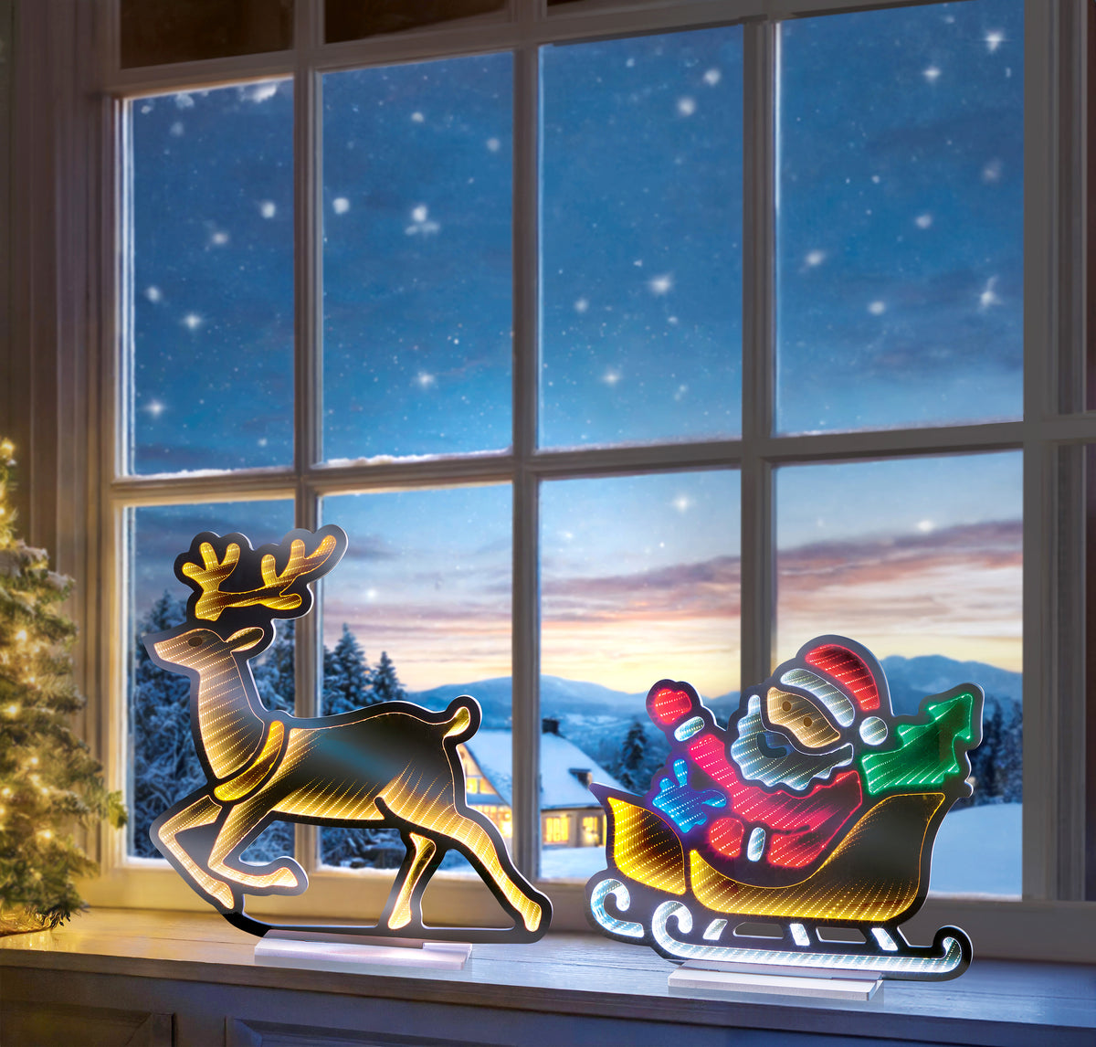 Premier Santa in Sleigh with Reindeer Infinity Mirror - 60cm