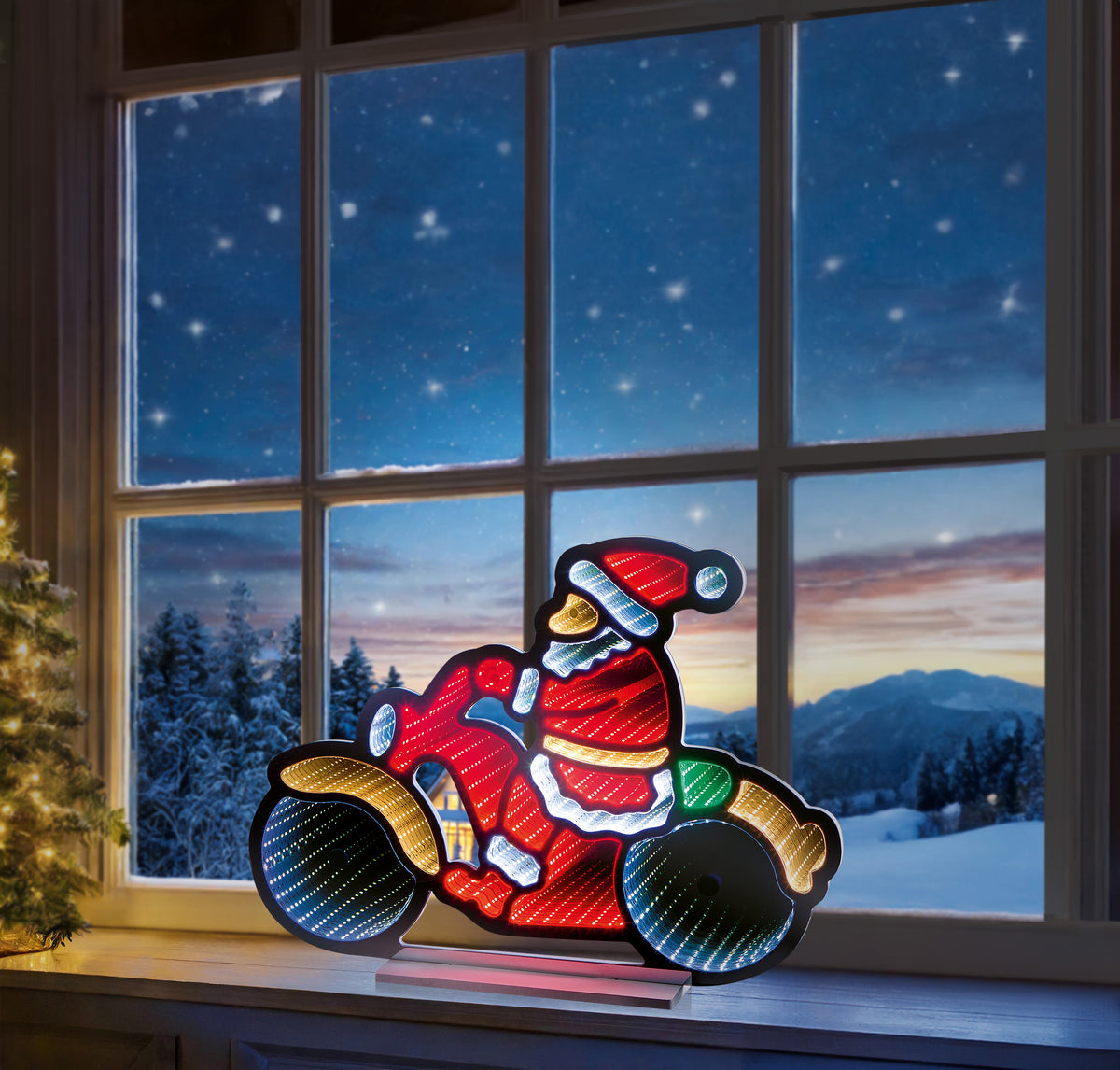 Premier Santa on Motorbike Infinity Mirror - 60cm