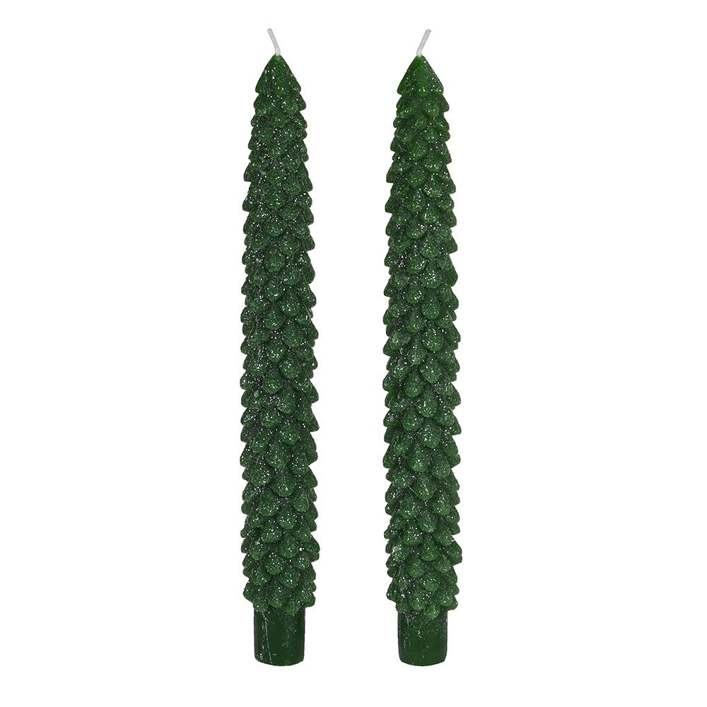 Set of Two Emerald Christmas Tree Dinner Candles