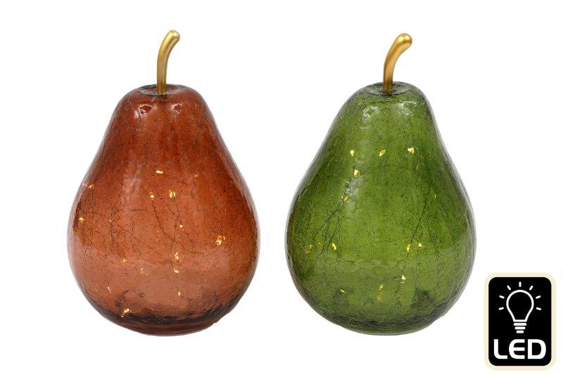 LED Lit Glass Pear Decoration - 15x23cm
