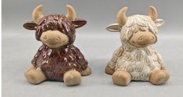 Happy Highland Cow Ornament Brown or White, Sitting or Standing