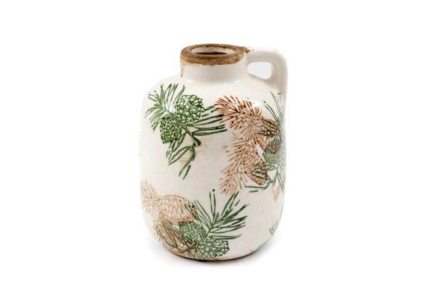Autumnal Pinecone Patterned Vase with Handle 16cm