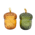 LED Acorn House Green or Yellow Glass Decoration 10.5cm