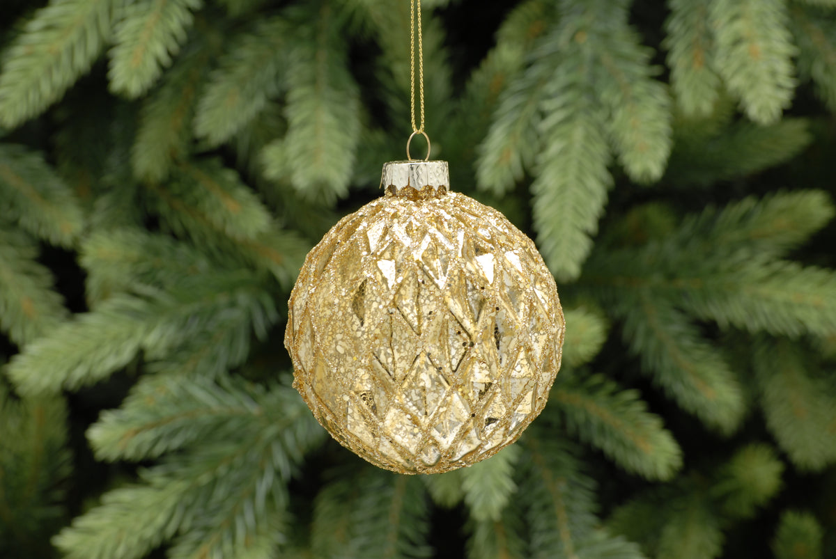 Gold Mercury Effect Geometric Glass Bauble - 8cm