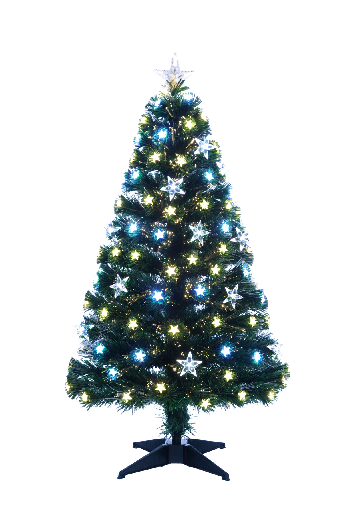 White & Warm White LED Star Fibre Optic Tree - 90cm