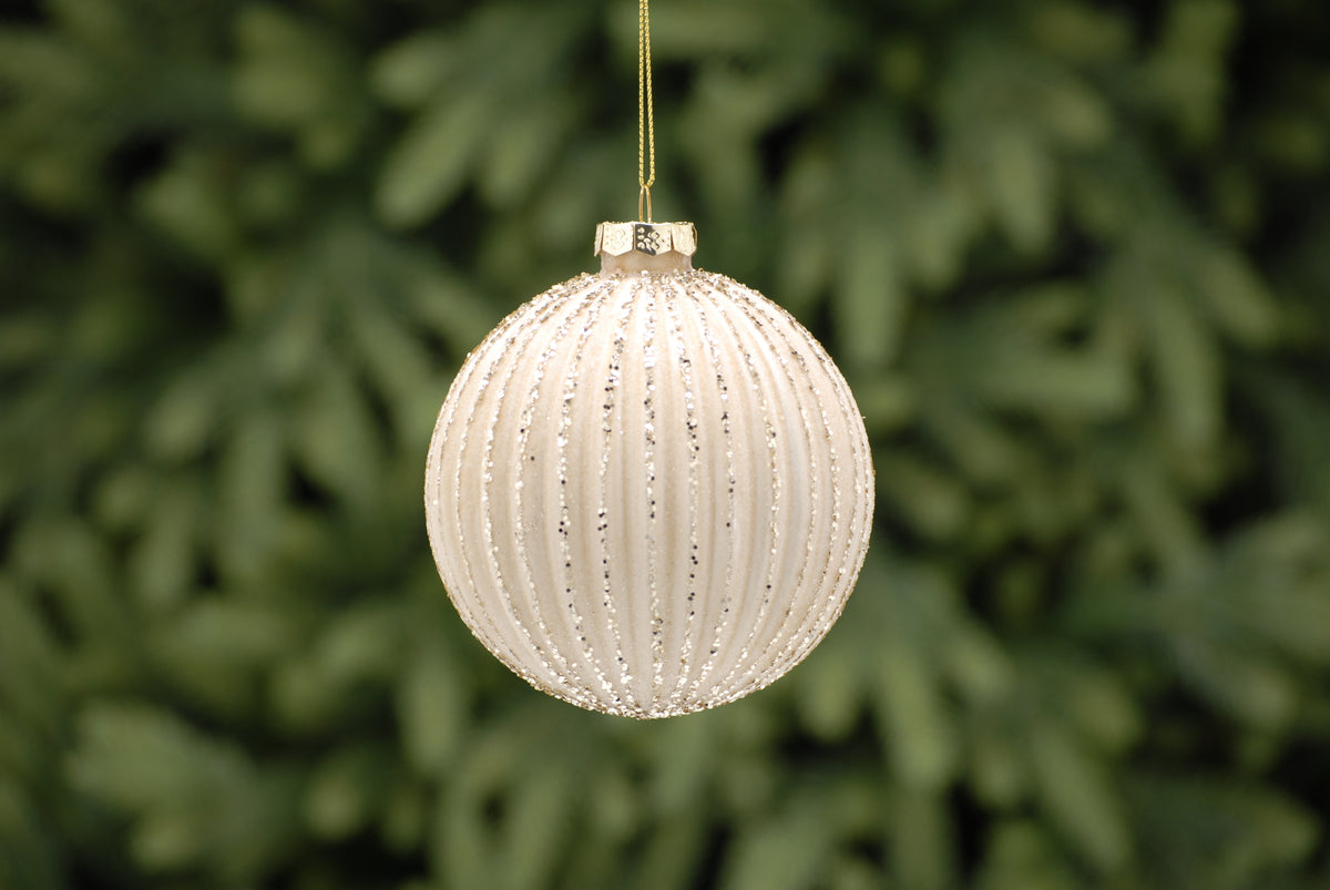 Matte Gold Glitter Segment Glass Bauble - 10cm