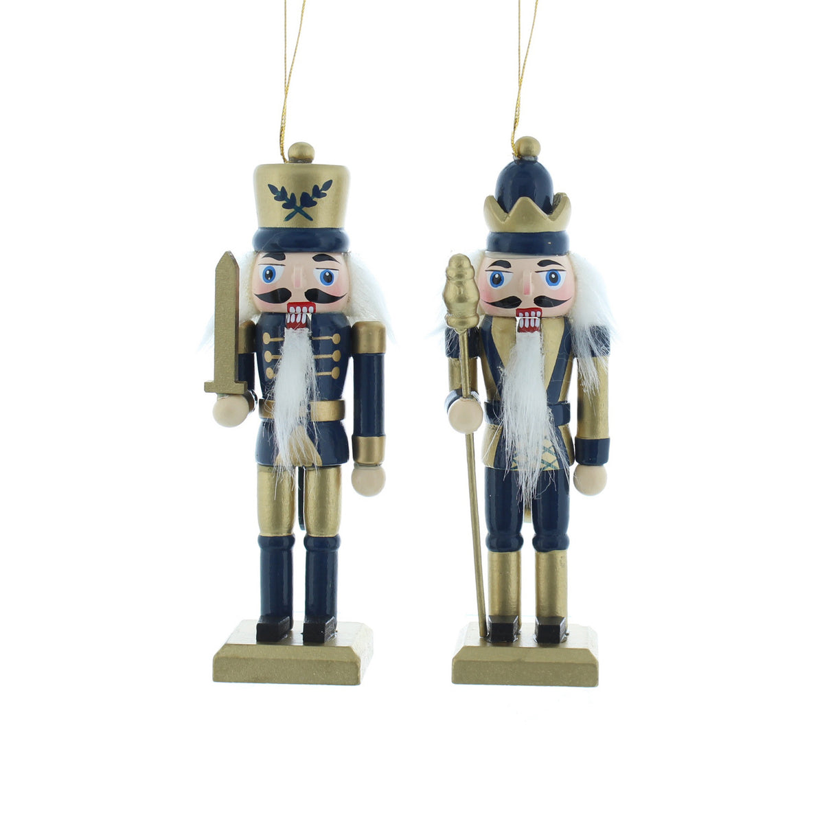 Wooden Blue & Gold Nutcracker Single Bauble - 12cm