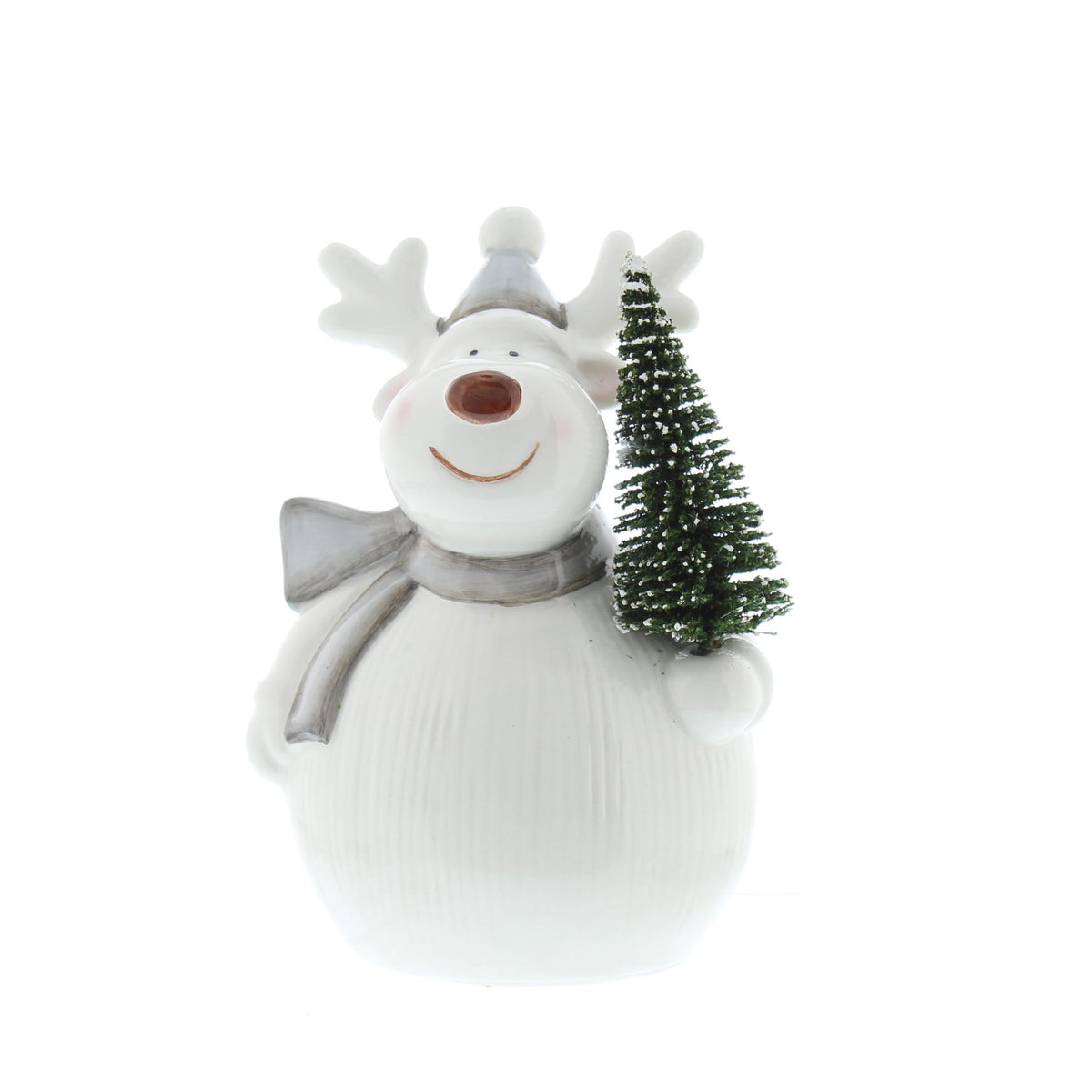 Dolomite Ceramic Grey & White Reindeer with Green Tree - 14cm