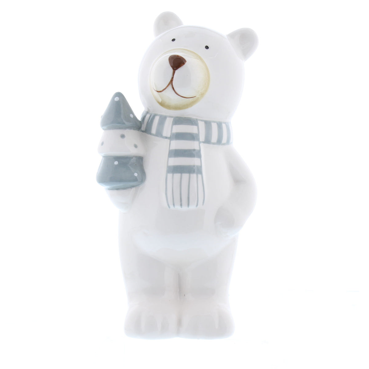 Dolomite Ceramic White Bear with Grey Scarf - 18cm